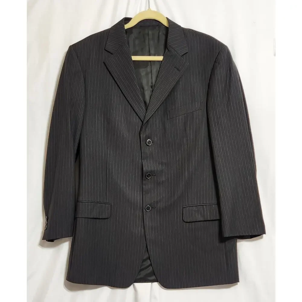 Z ZEGNA Charcoal Pinstripe Wool 3 Button Blazer Coat 54L EU 44L US Excellent Con